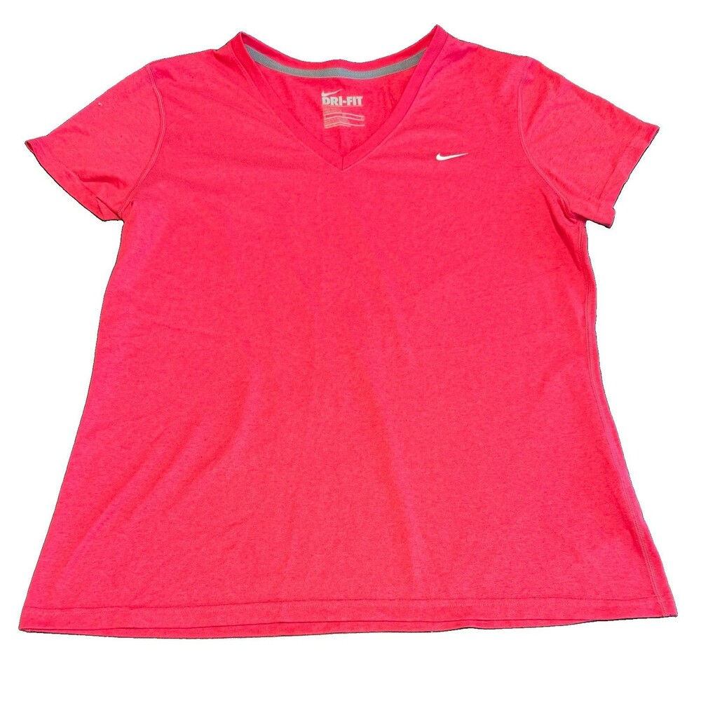 Nike Dri-Fit Women’s XL Pink V-Neck Regular Fit T-Shirt Polyester Excellent Cond